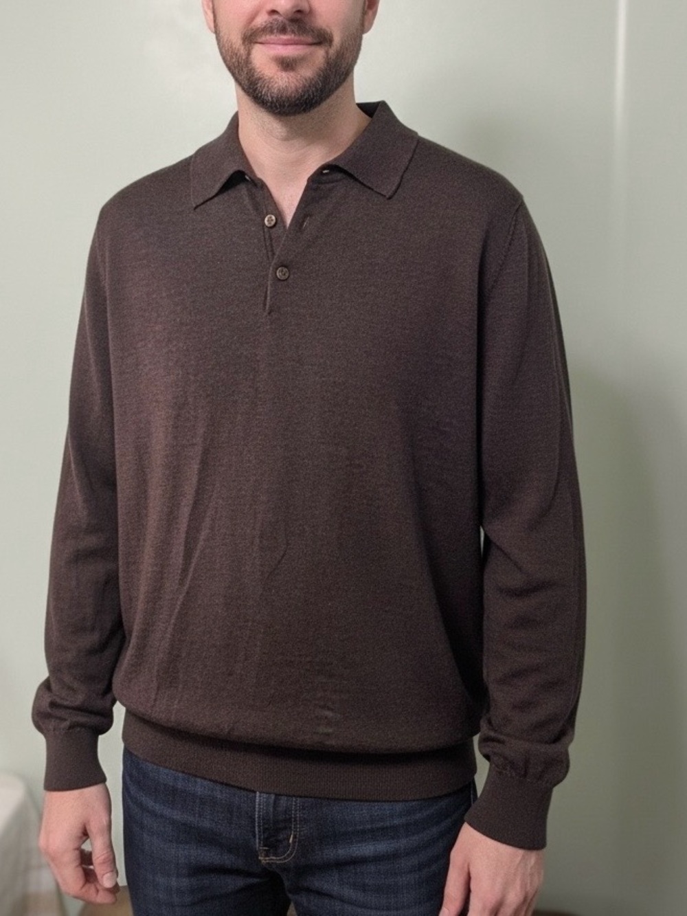 Bloomingdale's Men's Merino Wool Polo Sweater in Dark Brown Size XL